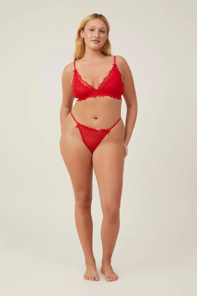 Women Panties Cotton On Sasha Embroidery Mesh Tanga Thong Scarlett Red