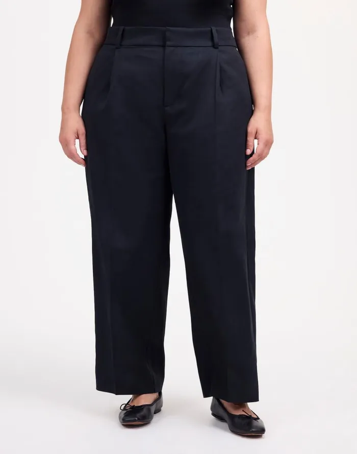 Women Pants Madewell Plus Slouchy Straight Pants In Drapey Twill True Black
