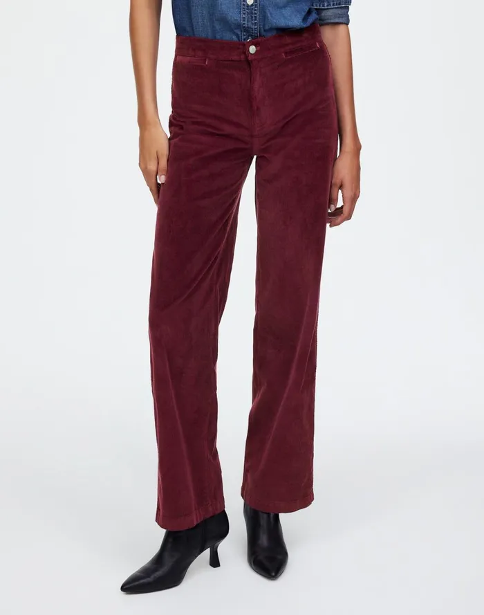 Women Pants Madewell The Emmett WideLeg Pant In Corduroy Welt Pocket Edition Bordeaux