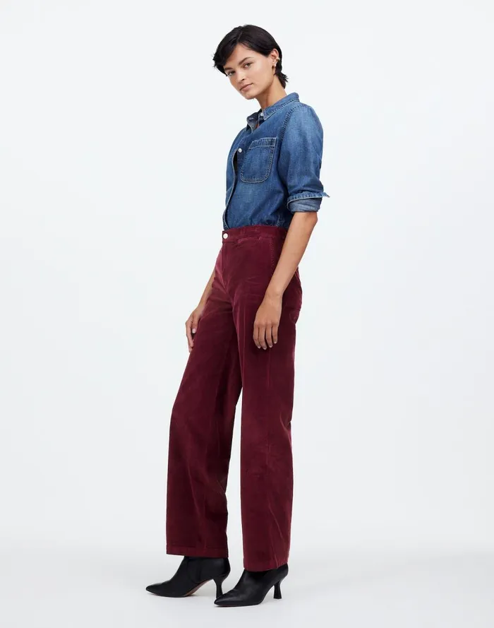 Women Pants Madewell The Emmett WideLeg Pant In Corduroy Welt Pocket Edition Bordeaux