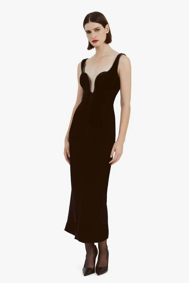 Women Party Dresses Bardot Brooklyn Velour Midi Dress In Black Black Women Party Dresses Bardot Brooklyn Velour Midi Dress In Black Black