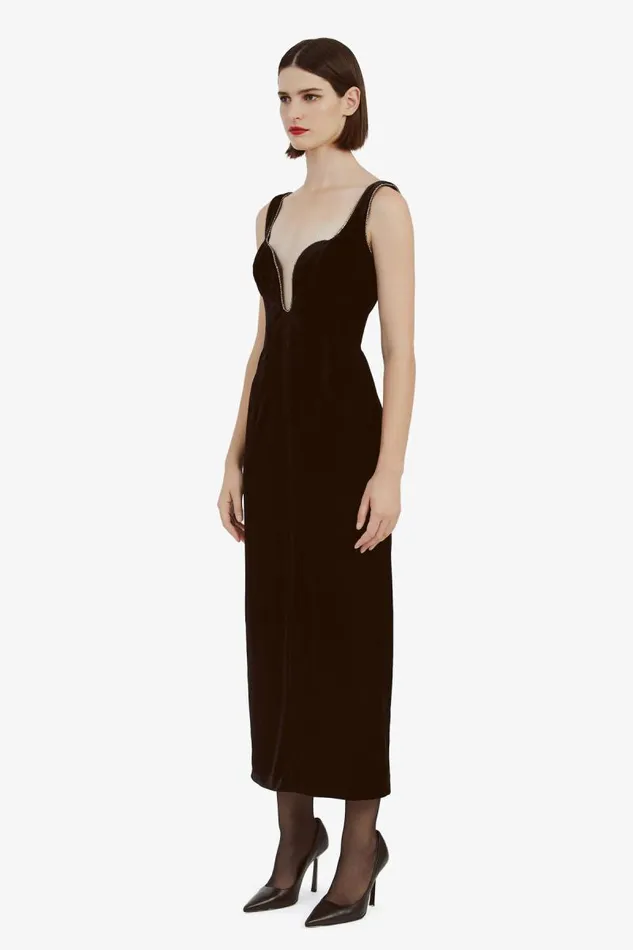 Women Party Dresses Bardot Brooklyn Velour Midi Dress In Black Black Women Party Dresses Bardot Brooklyn Velour Midi Dress In Black Black