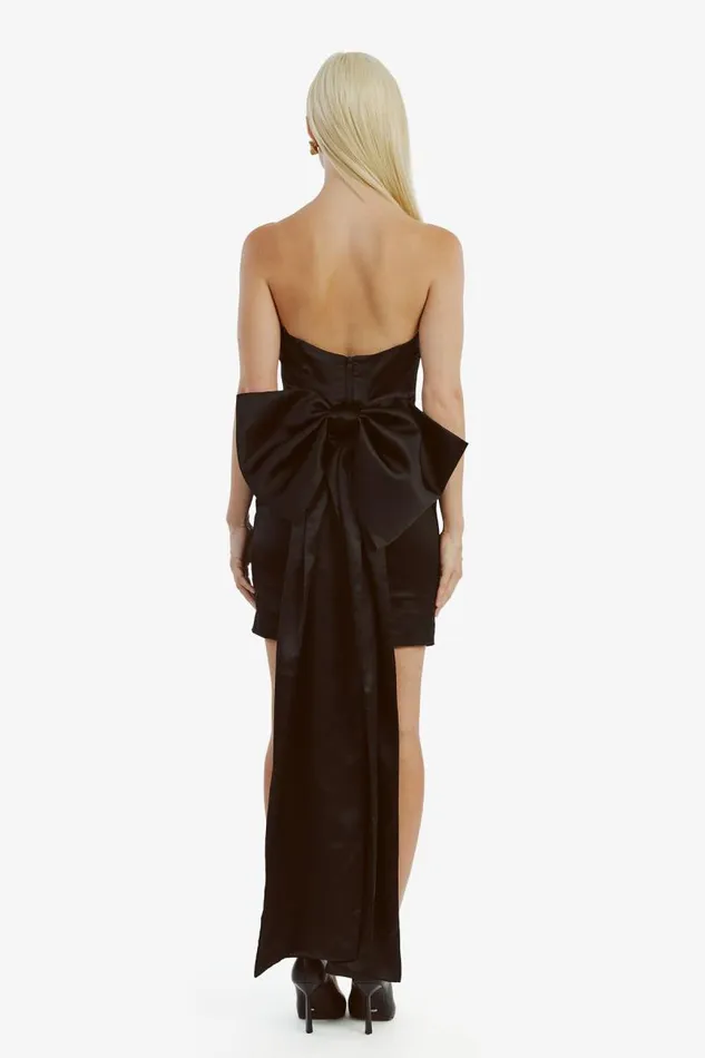 Women Party Dresses Bardot Eleni Bow Back Satin Dress In Black Black Women Party Dresses Bardot Eleni Bow Back Satin Dress In Black Black