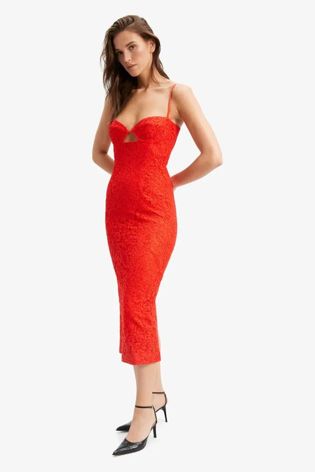 Women Party Dresses Bardot Ivanna Lace Midi Dress In Fire Red Fire Red Women Party Dresses Bardot Ivanna Lace Midi Dress In Fire Red Fire Red