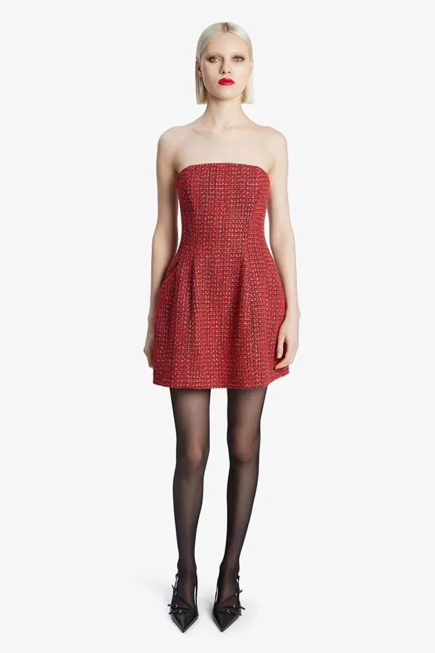 Women Party Dresses Bardot Karoline Boucle Mini Dress In Red Check Red Check Women Party Dresses Bardot Karoline Boucle Mini Dress In Red Check Red Check