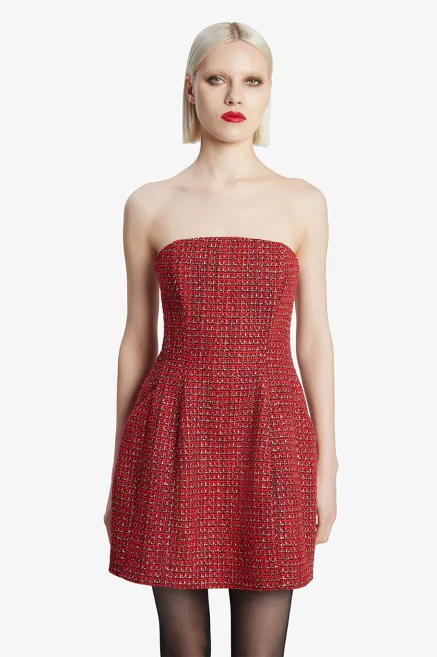 Women Party Dresses Bardot Karoline Boucle Mini Dress In Red Check Red Check Women Party Dresses Bardot Karoline Boucle Mini Dress In Red Check Red Check