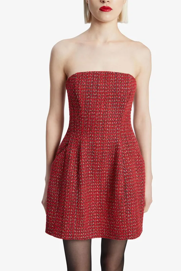 Women Party Dresses Bardot Karoline Boucle Mini Dress In Red Check Red Check Women Party Dresses Bardot Karoline Boucle Mini Dress In Red Check Red Check