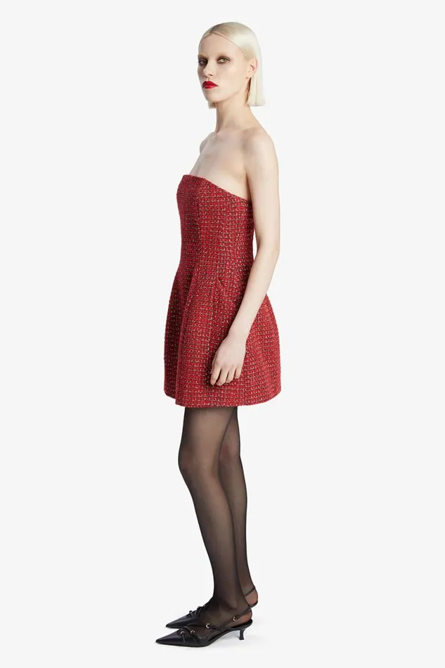 Women Party Dresses Bardot Karoline Boucle Mini Dress In Red Check Red Check Women Party Dresses Bardot Karoline Boucle Mini Dress In Red Check Red Check