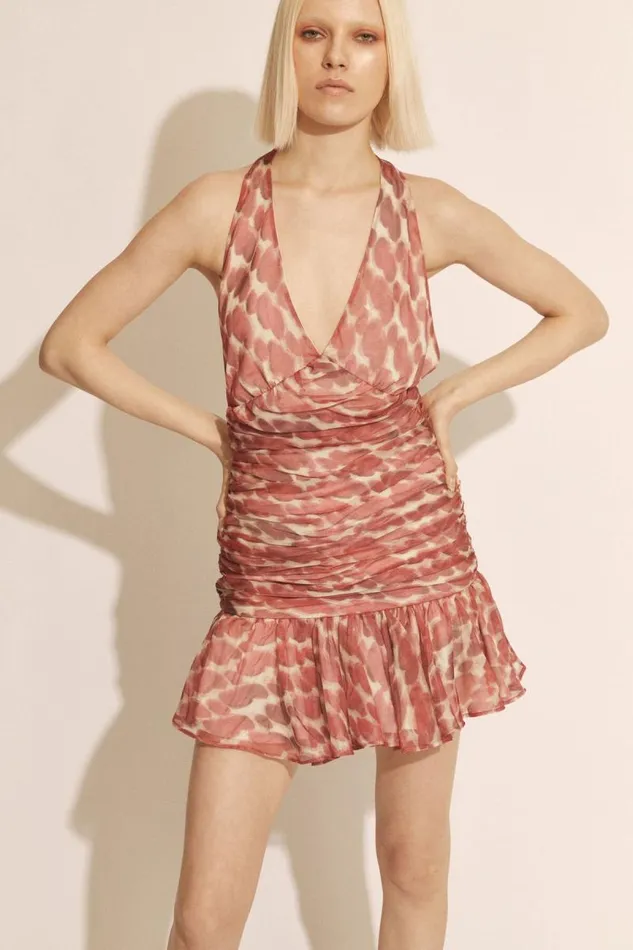 Women Party Dresses Bardot Mave Halter Neck Mini Dress In Red Spot Red Spot