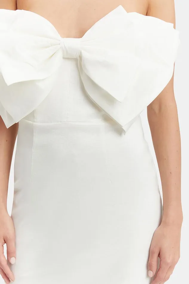 Women Party Dresses Bardot Mini Bow Dress In White White Women Party Dresses Bardot Mini Bow Dress In White White