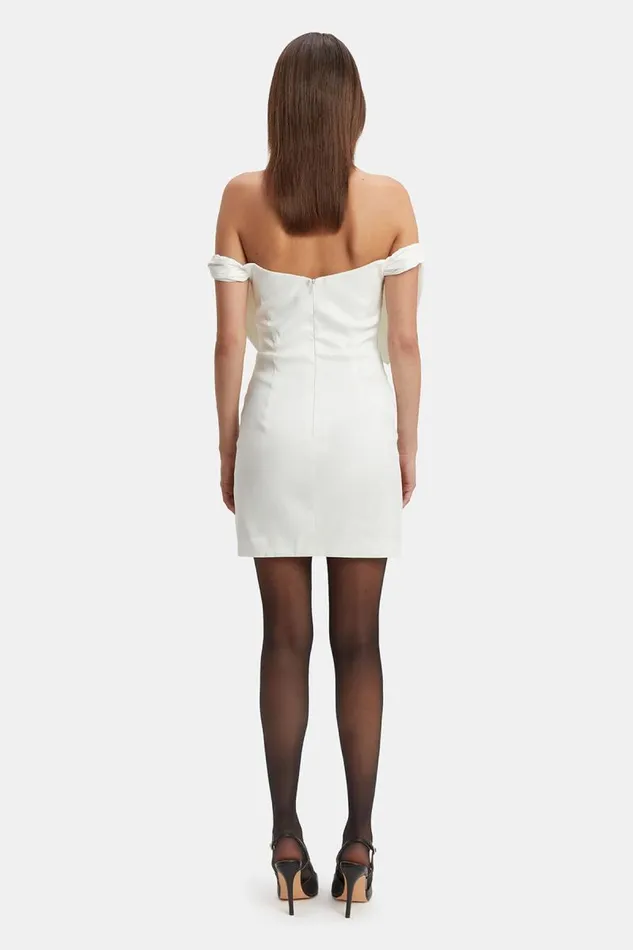 Women Party Dresses Bardot Mini Bow Dress In White White Women Party Dresses Bardot Mini Bow Dress In White White