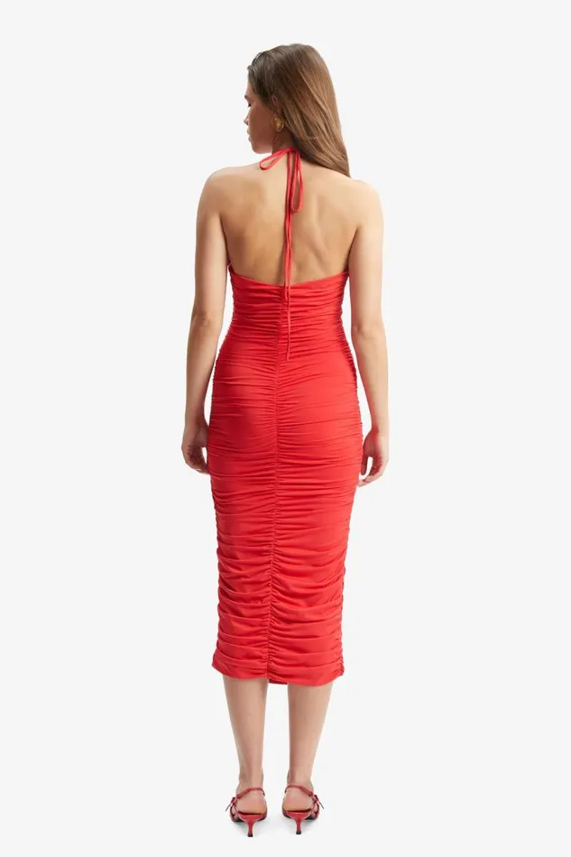 Women Party Dresses Bardot Tisha Halter Midi Dress In Fire Red Fire Red Women Party Dresses Bardot Tisha Halter Midi Dress In Fire Red Fire Red
