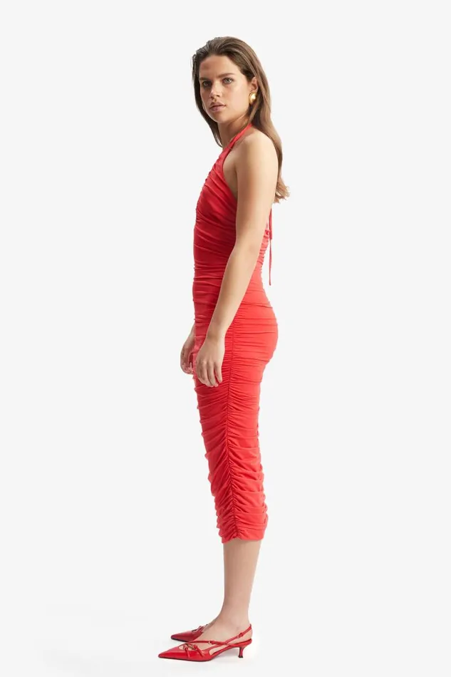 Women Party Dresses Bardot Tisha Halter Midi Dress In Fire Red Fire Red Women Party Dresses Bardot Tisha Halter Midi Dress In Fire Red Fire Red