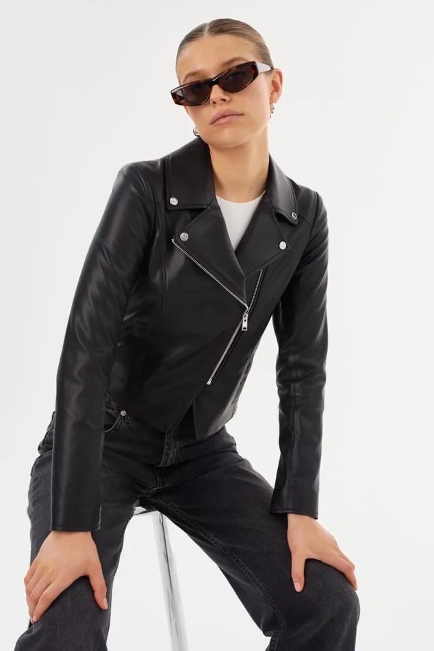 Women PASCALE Fitted Faux Leather Jacket Black LAMARQUE Leather Jackets Women PASCALE Fitted Faux Leather Jacket Black LAMARQUE Leather Jackets