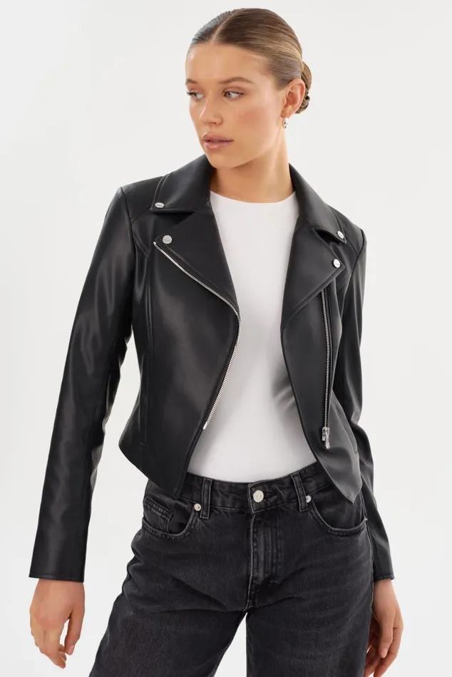 Women PASCALE Fitted Faux Leather Jacket Black LAMARQUE Leather Jackets Women PASCALE Fitted Faux Leather Jacket Black LAMARQUE Leather Jackets