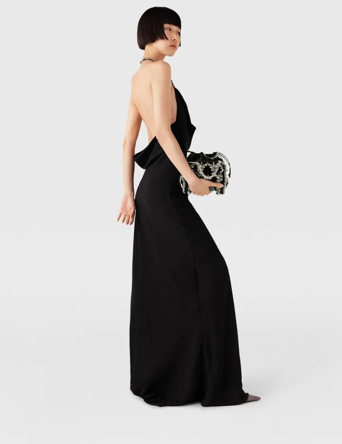 Women Plunge Crystal Halterneck Maxi Dress Black And Silver Stella McCartney Dresses Women Plunge Crystal Halterneck Maxi Dress Black And Silver Stella McCartney Dresses