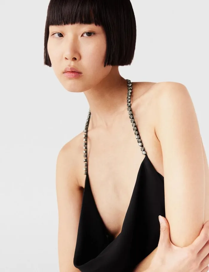 Women Plunge Crystal Halterneck Maxi Dress Black And Silver Stella McCartney Dresses Women Plunge Crystal Halterneck Maxi Dress Black And Silver Stella McCartney Dresses