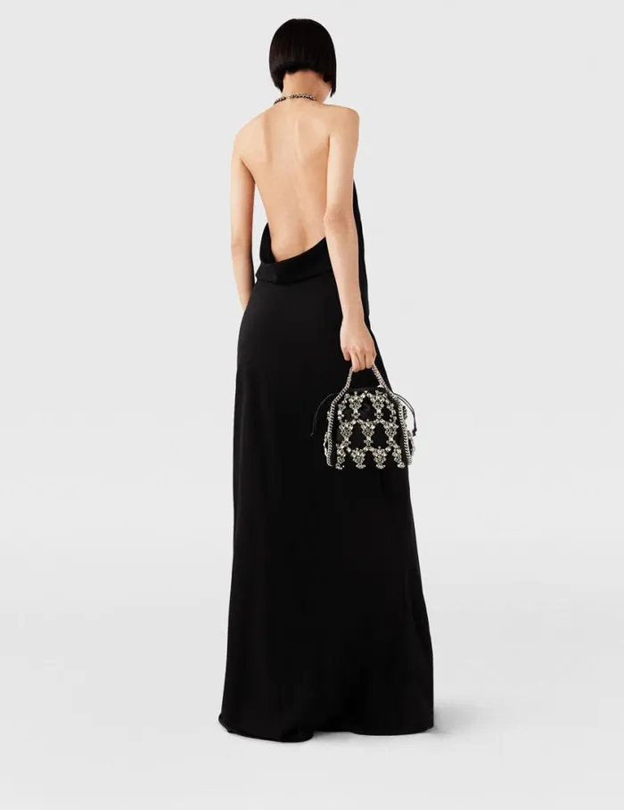 Women Plunge Crystal Halterneck Maxi Dress Black And Silver Stella McCartney Dresses Women Plunge Crystal Halterneck Maxi Dress Black And Silver Stella McCartney Dresses