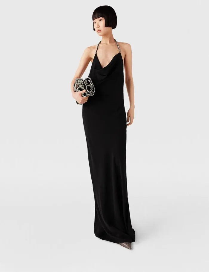 Women Plunge Crystal Halterneck Maxi Dress Black And Silver Stella McCartney Dresses Women Plunge Crystal Halterneck Maxi Dress Black And Silver Stella McCartney Dresses