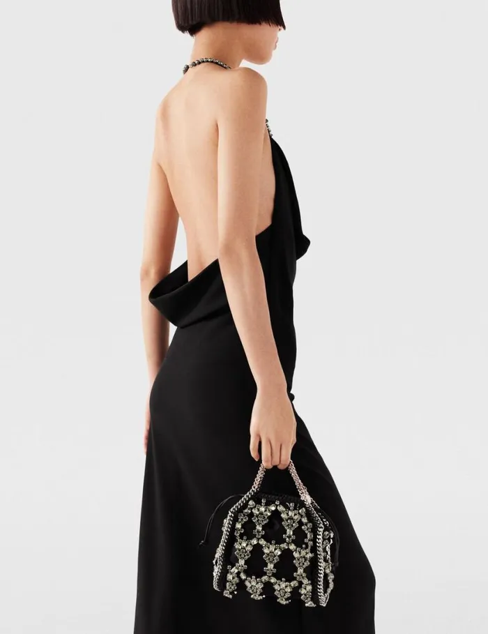 Women Plunge Crystal Halterneck Maxi Dress Black And Silver Stella McCartney Dresses Women Plunge Crystal Halterneck Maxi Dress Black And Silver Stella McCartney Dresses