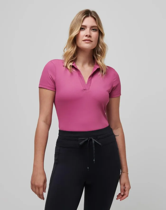 Women Polos TravisMathew MOVEKNIT VNECK POLO Red Violet Women Polos TravisMathew MOVEKNIT VNECK POLO Red Violet