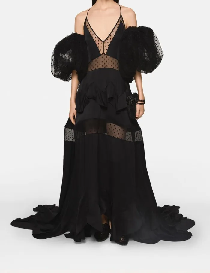 Women Puff Sleeve Polka Dot Mesh Maxi Dress Midnight Black Stella McCartney Dresses Women Puff Sleeve Polka Dot Mesh Maxi Dress Midnight Black Stella McCartney Dresses
