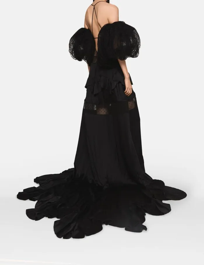 Women Puff Sleeve Polka Dot Mesh Maxi Dress Midnight Black Stella McCartney Dresses Women Puff Sleeve Polka Dot Mesh Maxi Dress Midnight Black Stella McCartney Dresses