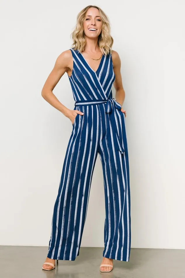 Women Reya Tank Jumpsuit Blue Stripe Baltic Born Jumpsuits and Rompers