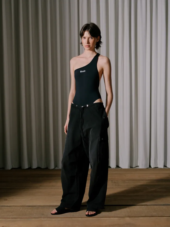 Women Rhude Bottoms WASHED PARACHUTE PANT Black