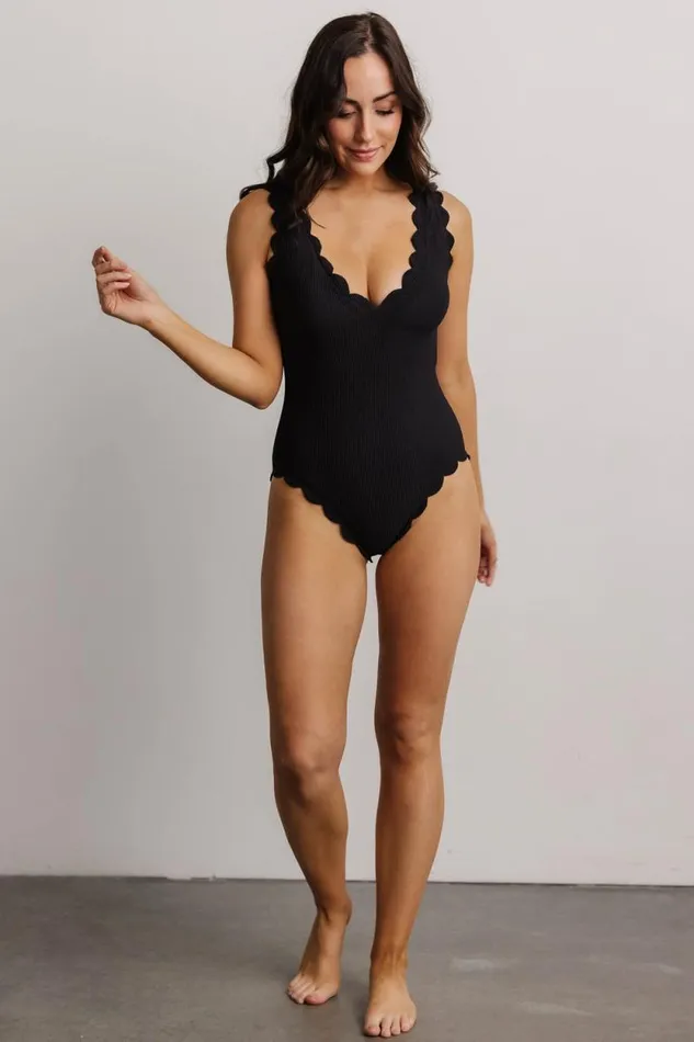 Women Roatn Scalloped One Piece Black Baltic Born One Piece