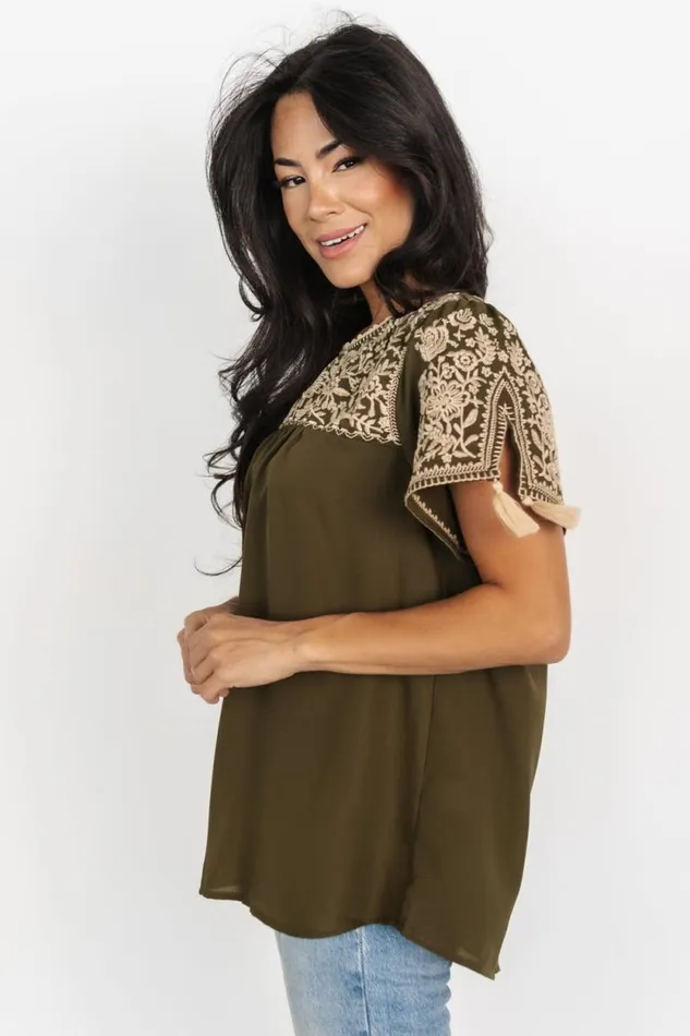 Women Royce Embroidered Top Olive Baltic Born Blouses and Shirts Women Royce Embroidered Top Olive Baltic Born Blouses and Shirts