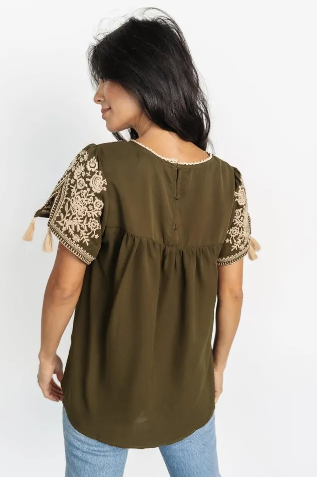 Women Royce Embroidered Top Olive Baltic Born Blouses and Shirts Women Royce Embroidered Top Olive Baltic Born Blouses and Shirts