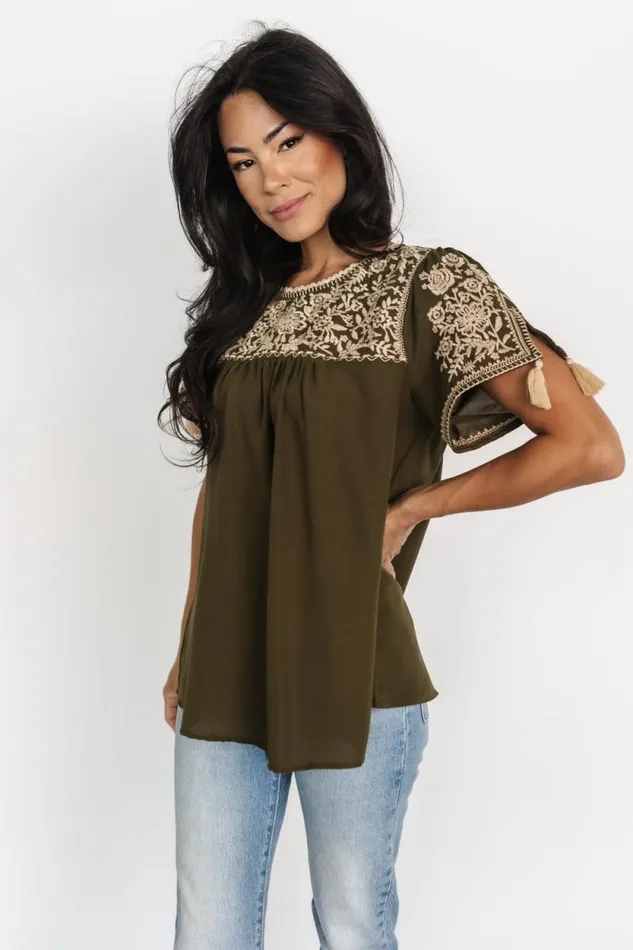 Women Royce Embroidered Top Olive Baltic Born Blouses and Shirts Women Royce Embroidered Top Olive Baltic Born Blouses and Shirts