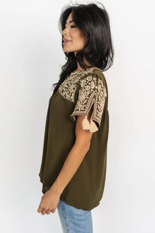 Women Royce Embroidered Top Olive Baltic Born Blouses and Shirts Women Royce Embroidered Top Olive Baltic Born Blouses and Shirts