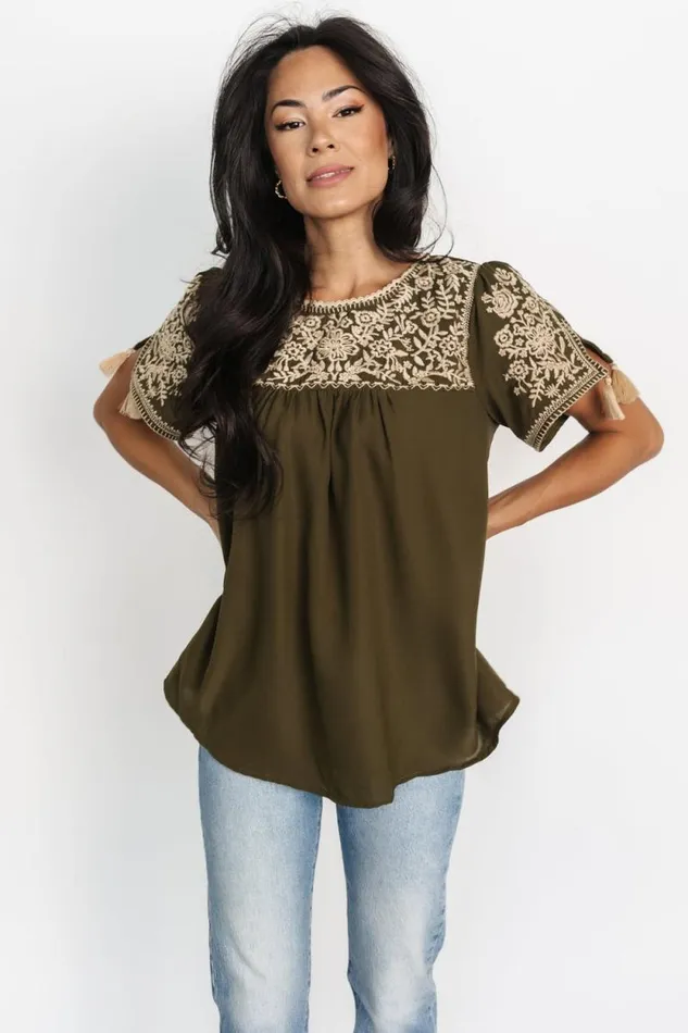Women Royce Embroidered Top Olive Baltic Born Blouses and Shirts Women Royce Embroidered Top Olive Baltic Born Blouses and Shirts
