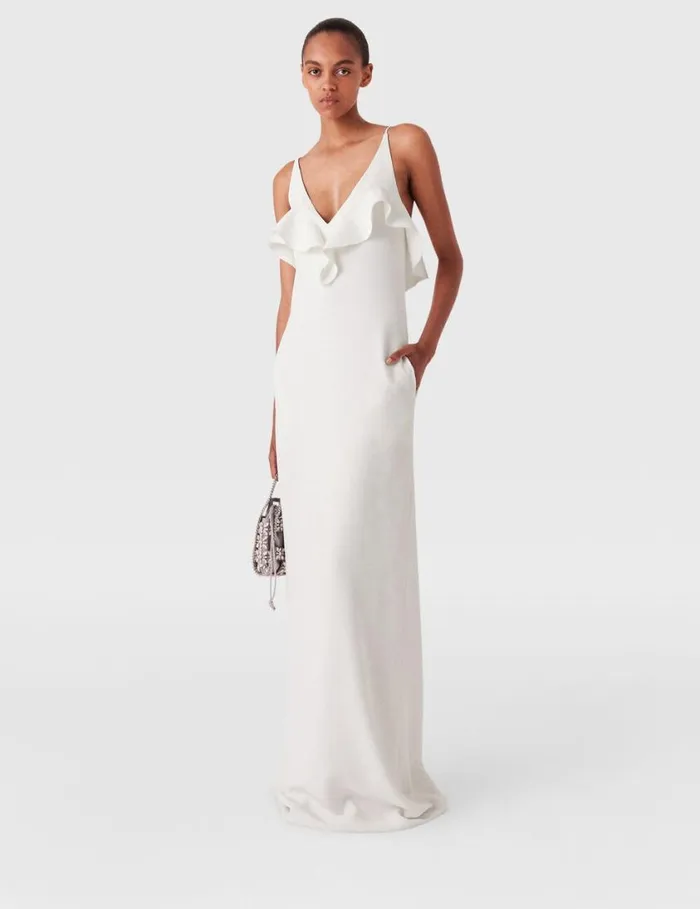 Women Ruffle Tier VNeck Dress White Stella McCartney Dresses Women Ruffle Tier VNeck Dress White Stella McCartney Dresses