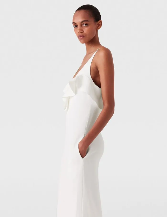 Women Ruffle Tier VNeck Dress White Stella McCartney Dresses Women Ruffle Tier VNeck Dress White Stella McCartney Dresses