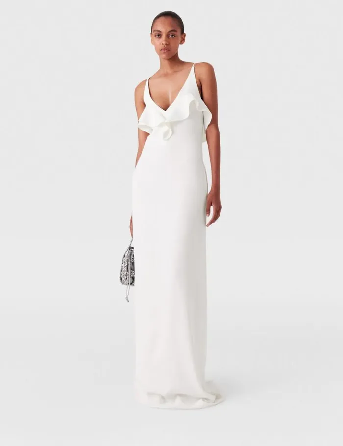 Women Ruffle Tier VNeck Dress White Stella McCartney Dresses Women Ruffle Tier VNeck Dress White Stella McCartney Dresses
