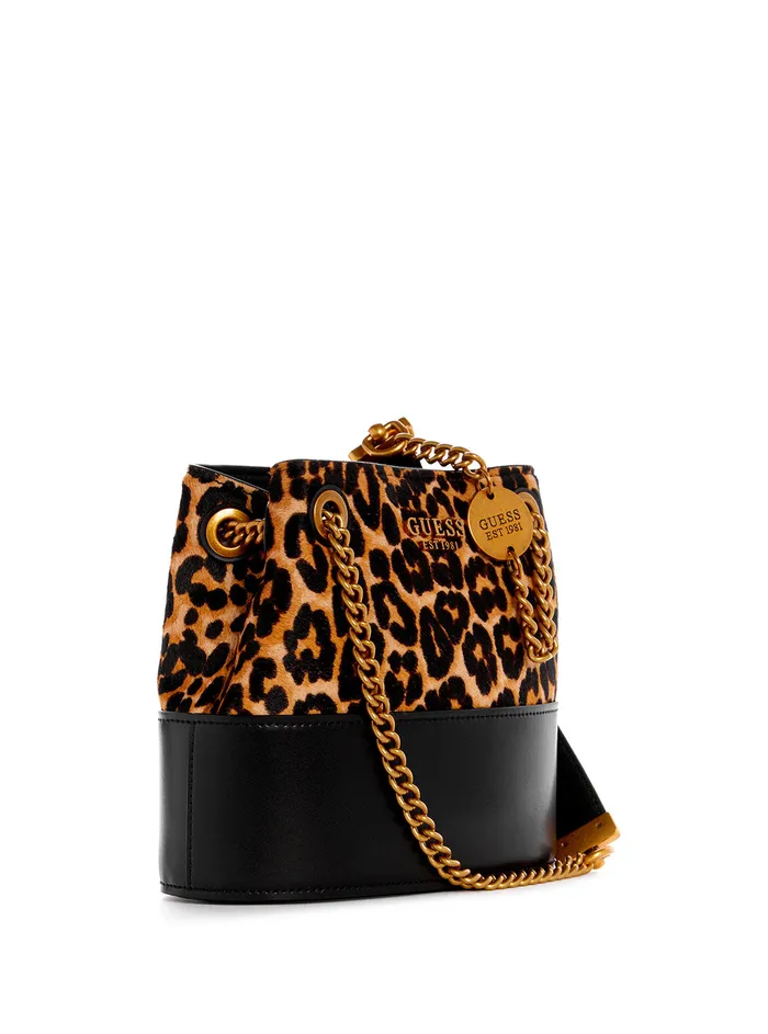 Women Satchel GUESS Leopard Iseline Bucket Bag
