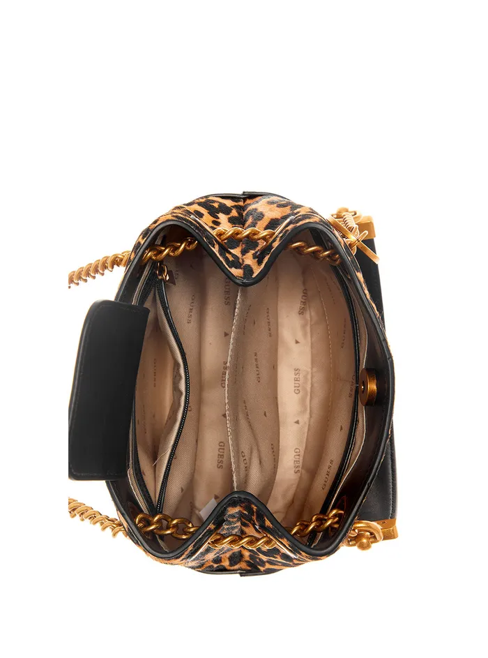 Women Satchel GUESS Leopard Iseline Bucket Bag