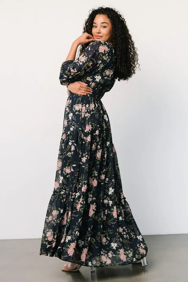 Women Sawyer Tiered Maxi Dress Navy Pink Baltic Born Maxi Dresses Women Sawyer Tiered Maxi Dress Navy Pink Baltic Born Maxi Dresses