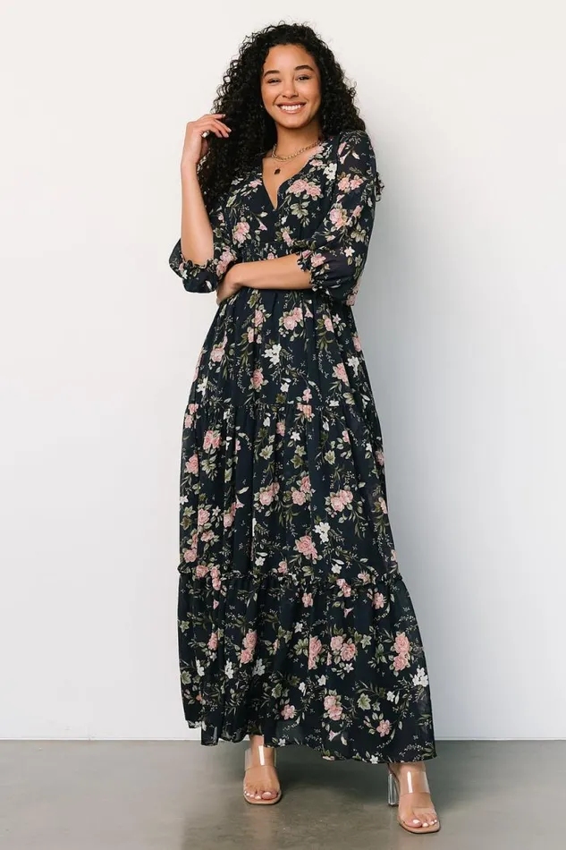 Women Sawyer Tiered Maxi Dress Navy Pink Baltic Born Maxi Dresses Women Sawyer Tiered Maxi Dress Navy Pink Baltic Born Maxi Dresses