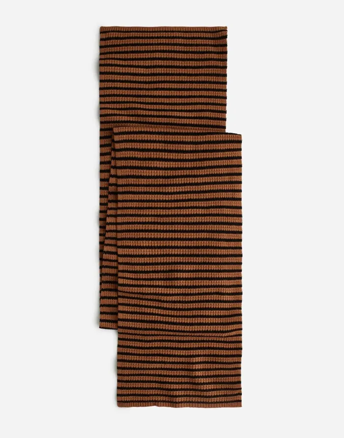 Women Scarves Madewell Wool WaffleKnit Scarf In Stripe Hthr Caramel Stripe