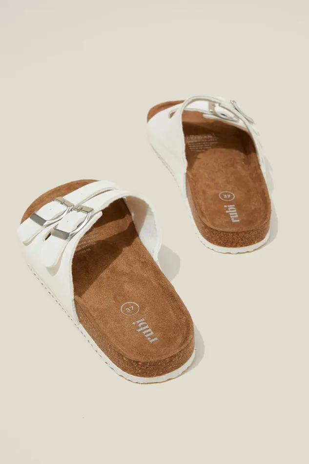 Women Shoes and Slippers Cotton On Rex Double Buckle Slide White Texture
