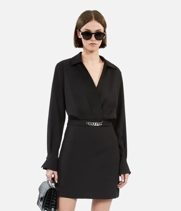 Women Short Black Crepe Dress With Chain THE KOOPLES Dresses and Jumpsuits