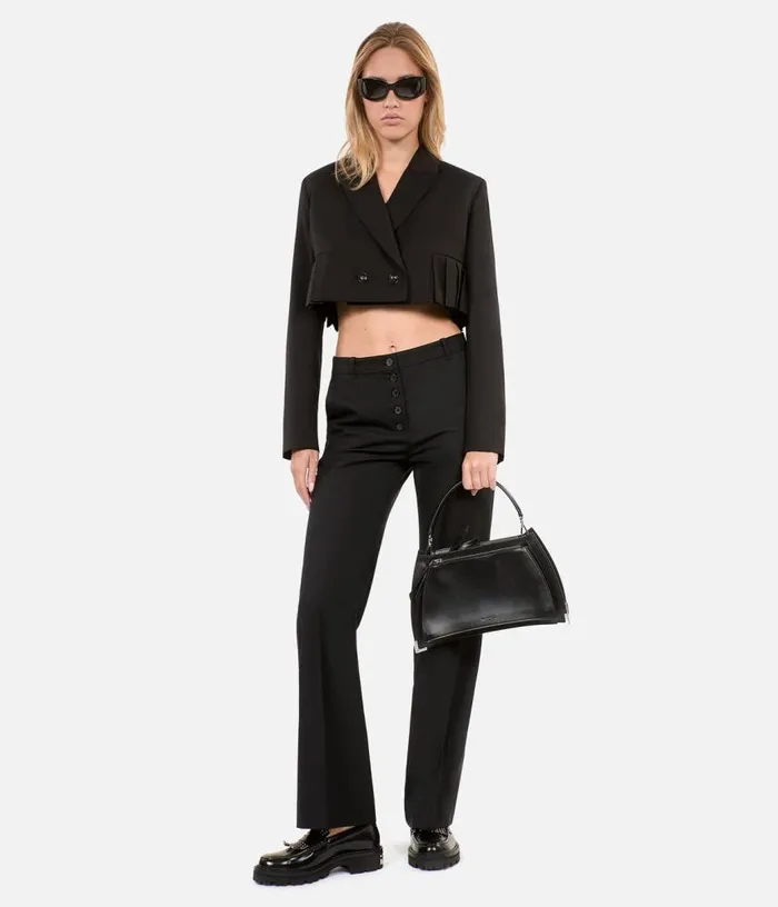 Women Short Black Woolblend Pleated Jacket THE KOOPLES Blazers and Suits