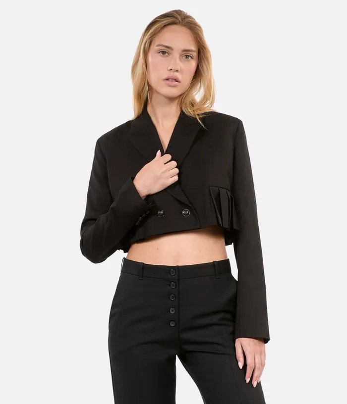 Women Short Black Woolblend Pleated Jacket THE KOOPLES Blazers and Suits
