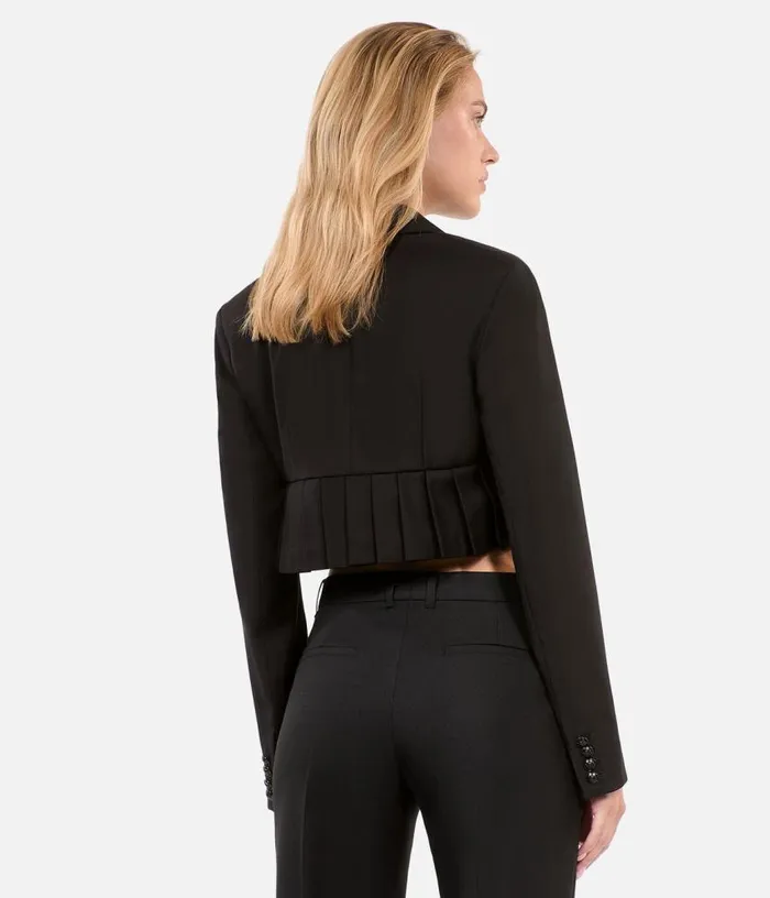 Women Short Black Woolblend Pleated Jacket THE KOOPLES Blazers and Suits