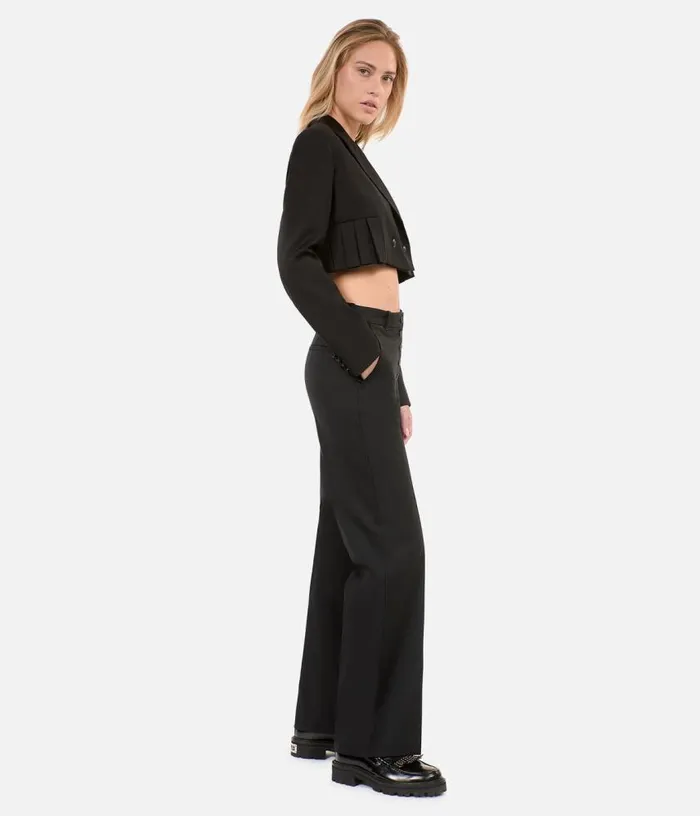 Women Short Black Woolblend Pleated Jacket THE KOOPLES Blazers and Suits