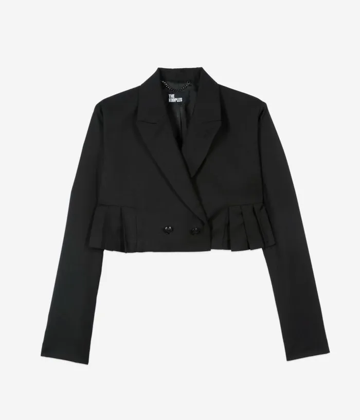Women Short Black Woolblend Pleated Jacket THE KOOPLES Blazers and Suits